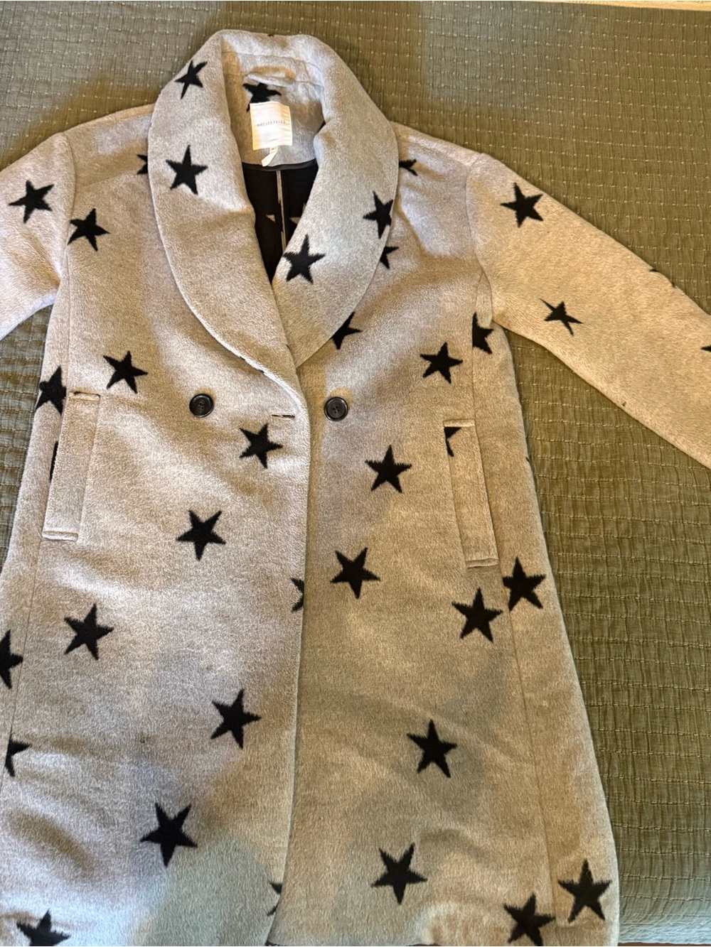 Avec Les Filles Grey Coat with Black Star Print